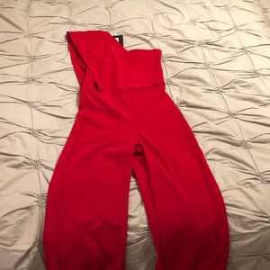 Red One-shoulder tube top jumpsuit!